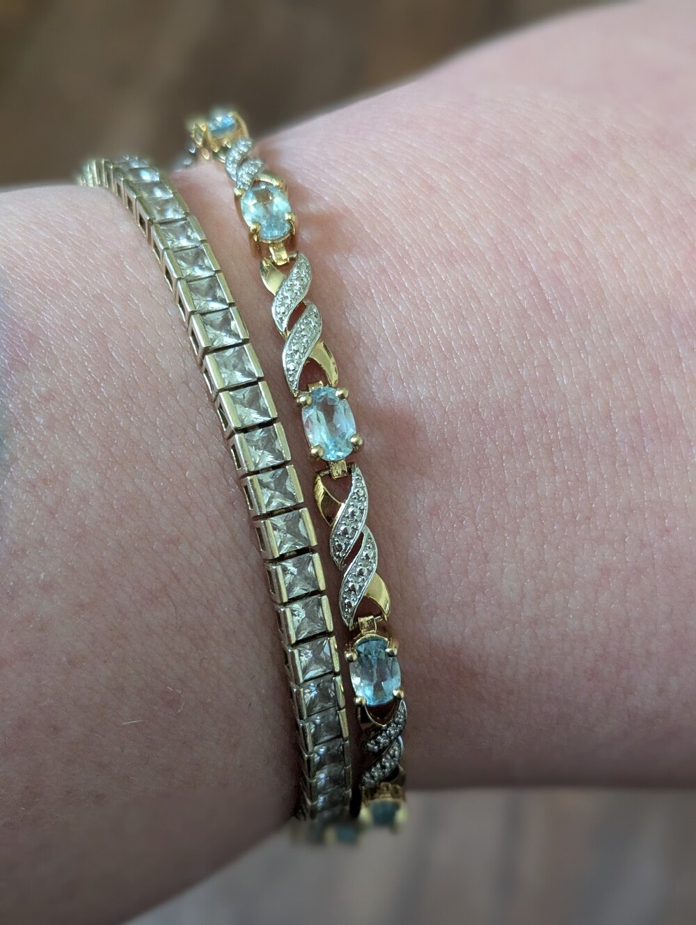 Blue Topaz/Aquamarine Gemstone Tennis Bracelet Sterling Silver Women's 7.5"